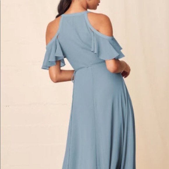 Lulu’s Easy Listening Slate Blue Cold Shoulder Maxi Dress Size Large - Picture 6 of 9